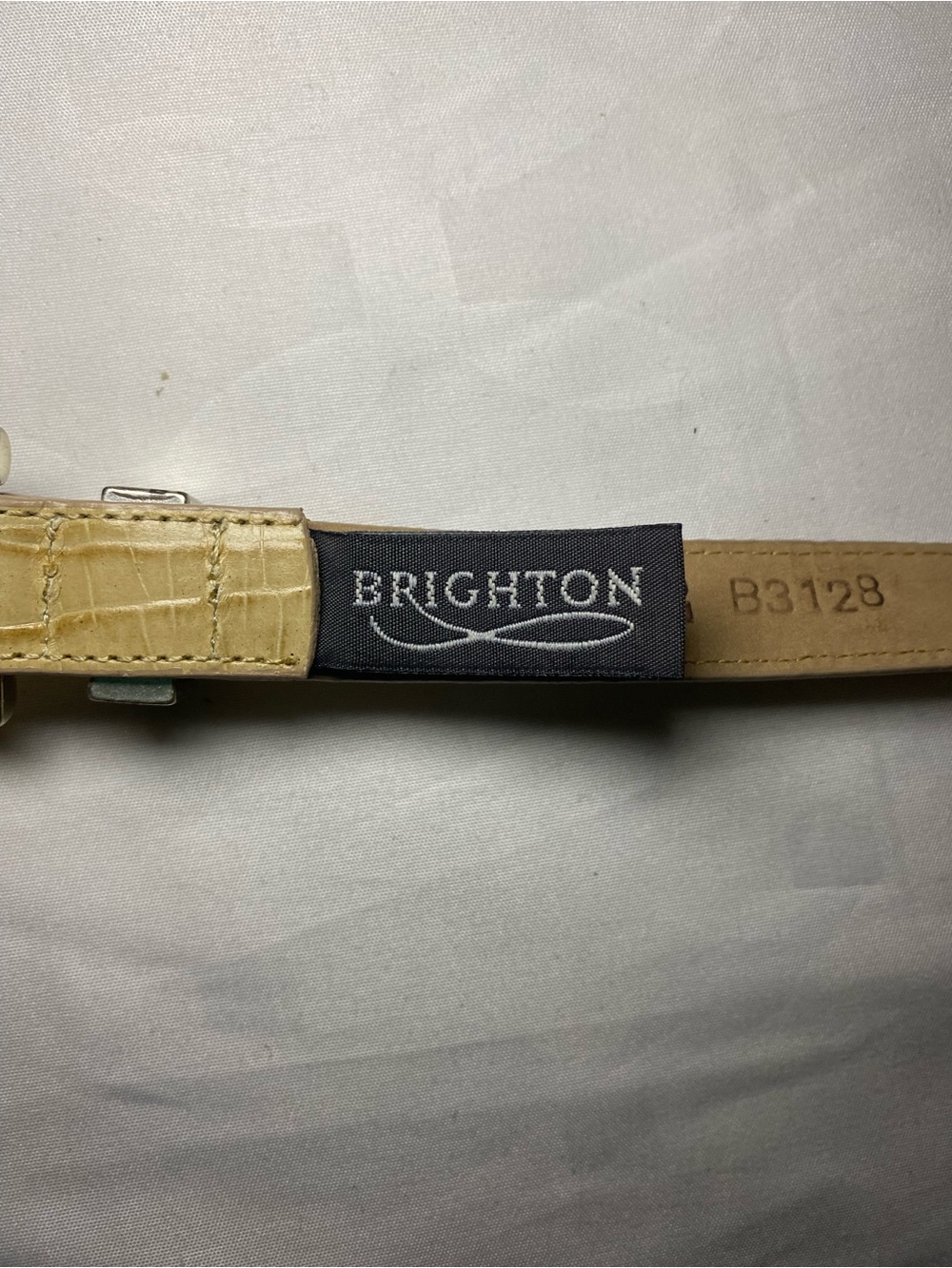 Brighton Croc-Embossed Yellow Leather Belt with Silver-Tone Buckle - Picture 3 of 4